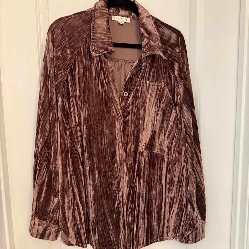 HYFVE Women's Velvet Button Down Shirt - Mauve/Purple/Maroon